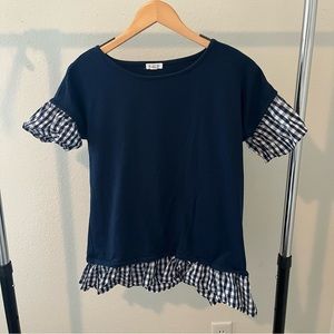 Navy Top w/ Gingham Detail